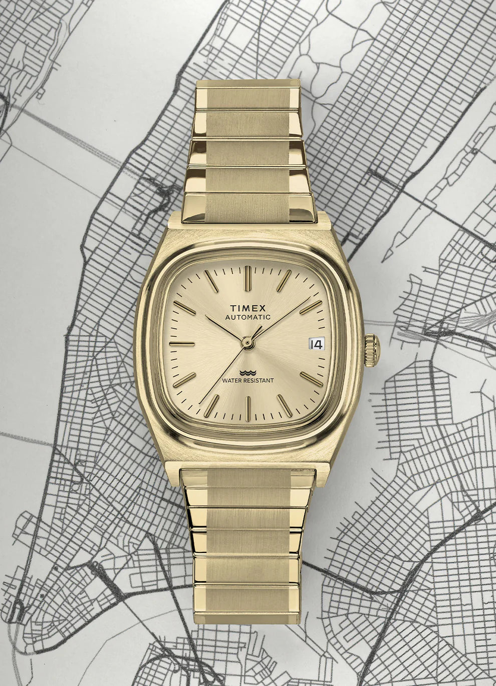 Timex® Automatic 1983 E Line 34mm Gold Tone Expansion Band Watch