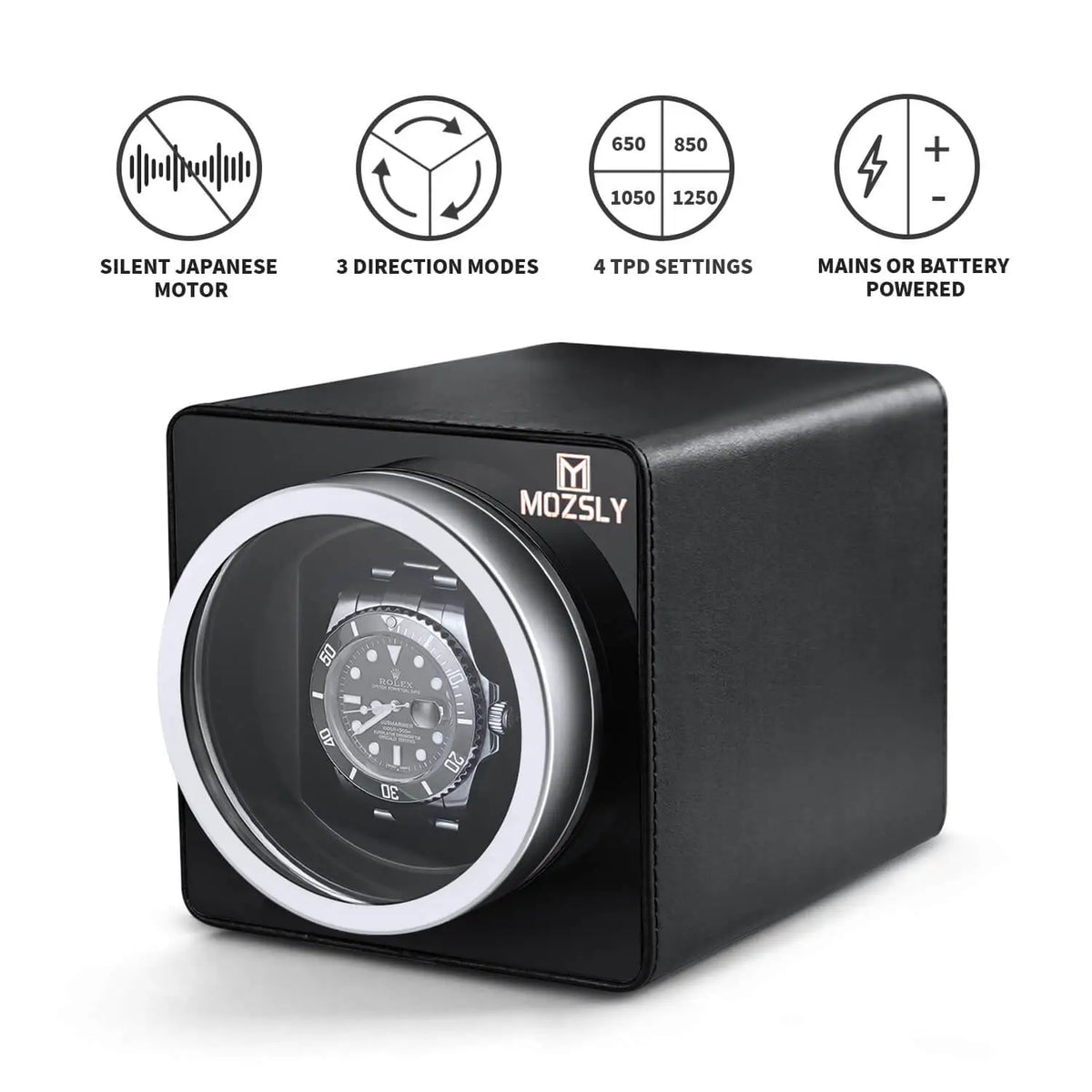 Single Watch Winder | Black Leather