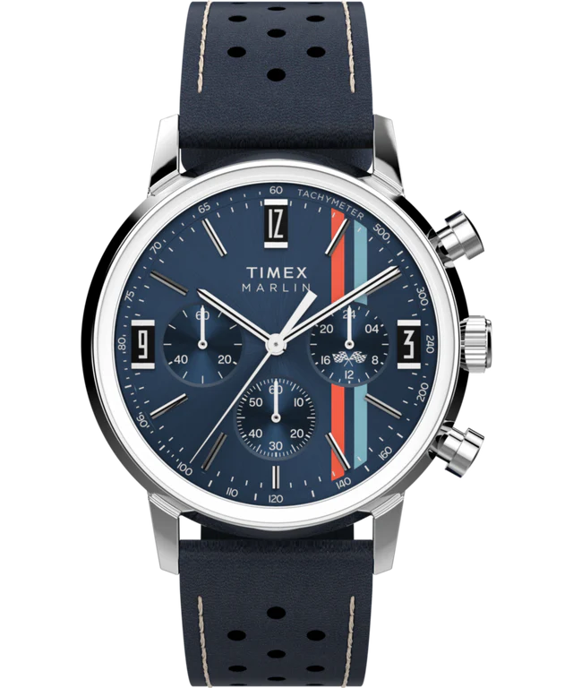 Marlin® Chronograph Tachymeter 40mm Leather Strap Watch | Blue