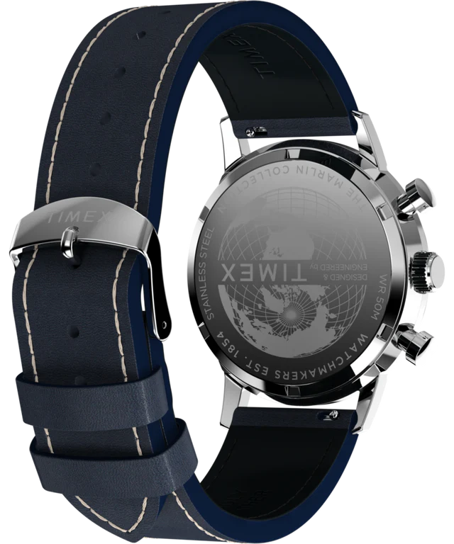 Marlin® Chronograph Tachymeter 40mm Leather Strap Watch | Blue