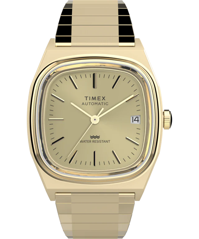 Timex® Automatic 1983 E Line 34mm Gold Tone Expansion Band Watch