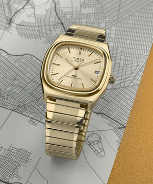 Timex® Automatic 1983 E Line 34mm Gold Tone Expansion Band Watch