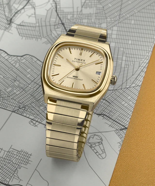 Timex® Automatic 1983 E Line 34mm Gold Tone Expansion Band Watch