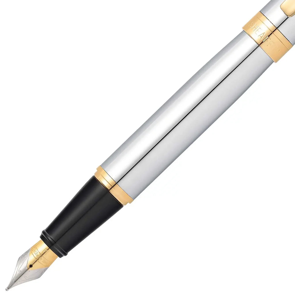 Sheaffer® 300 Bright Chrome Fountain Pen With Gold Trims Med Nib