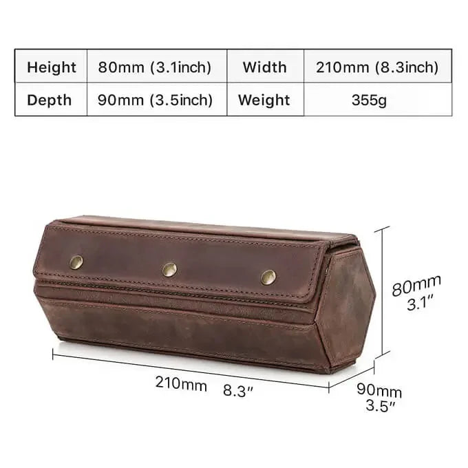 Genuine Leather Hexagon Watch Roll Travel Case | 3 Watches | Coffee