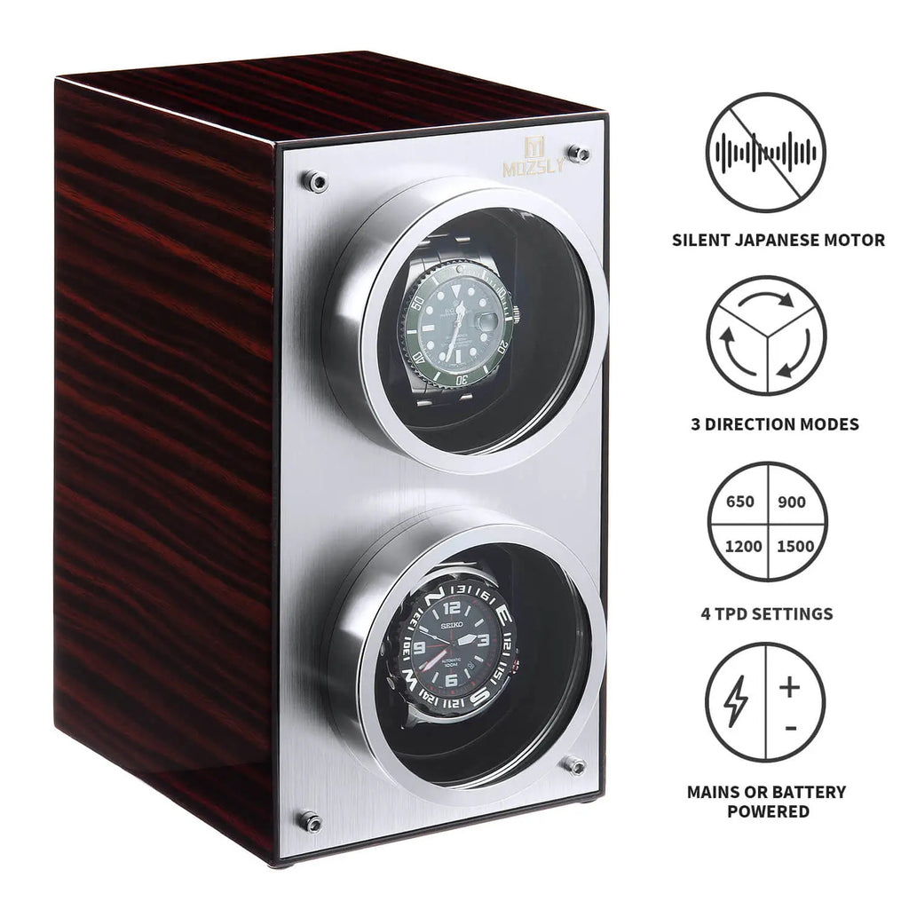 Double Watch Winder | Red Wood Box Piano Paint
