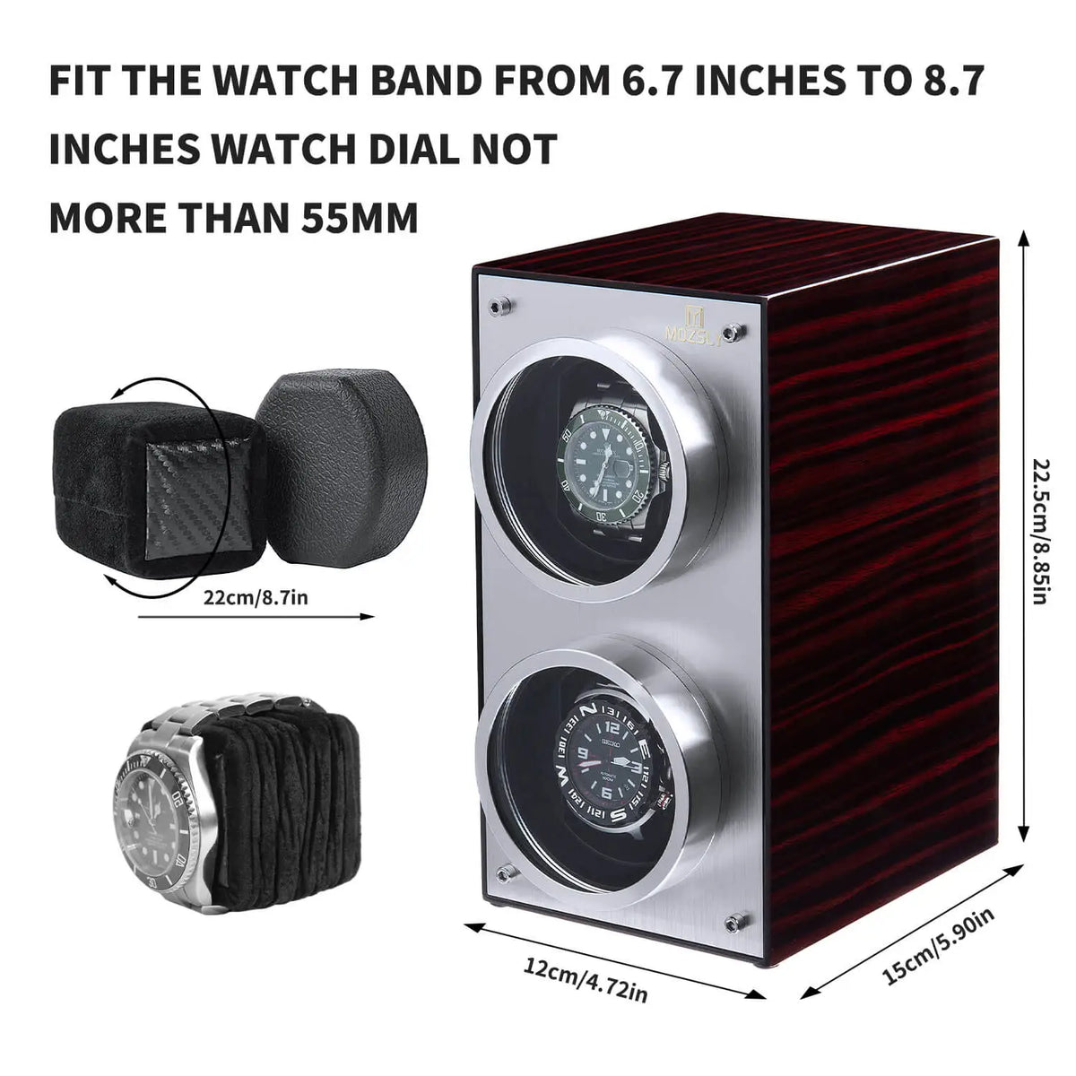Double Watch Winder | Red Wood Box Piano Paint