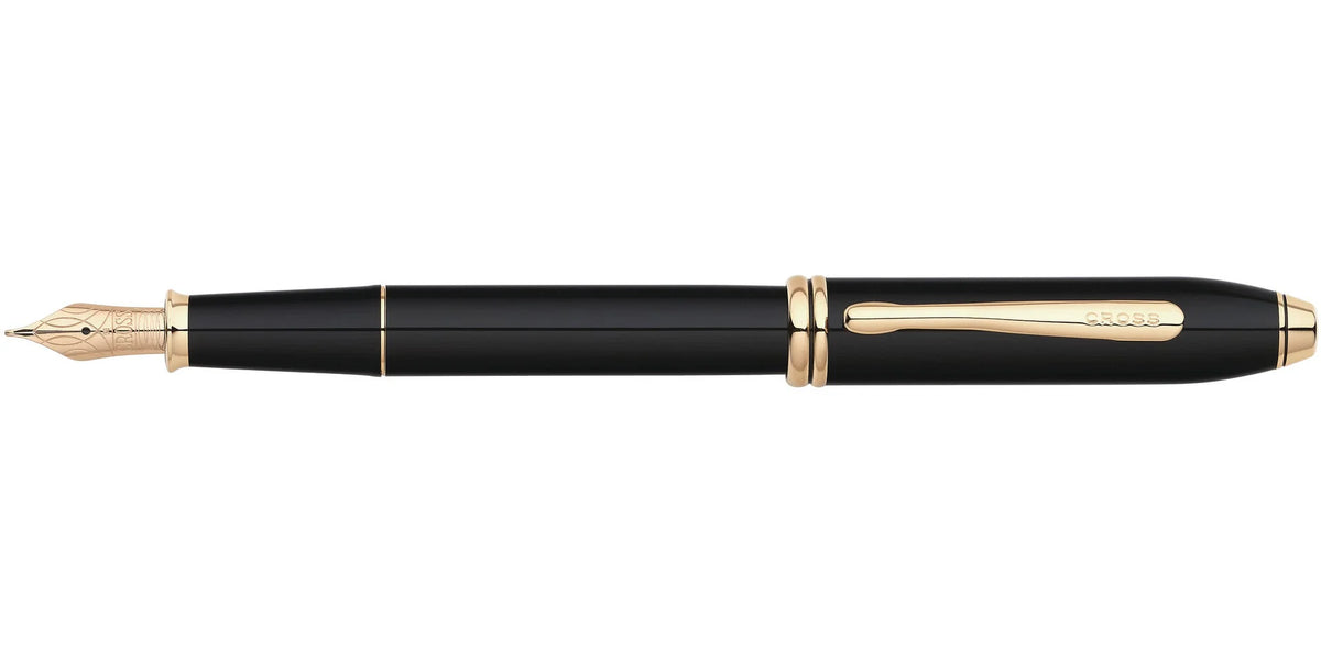 Cross® Townsend Black Lacquer with 23KT Gold-Plated Appointments and Solid 18KT Gold Fine Nib Fountain Pen