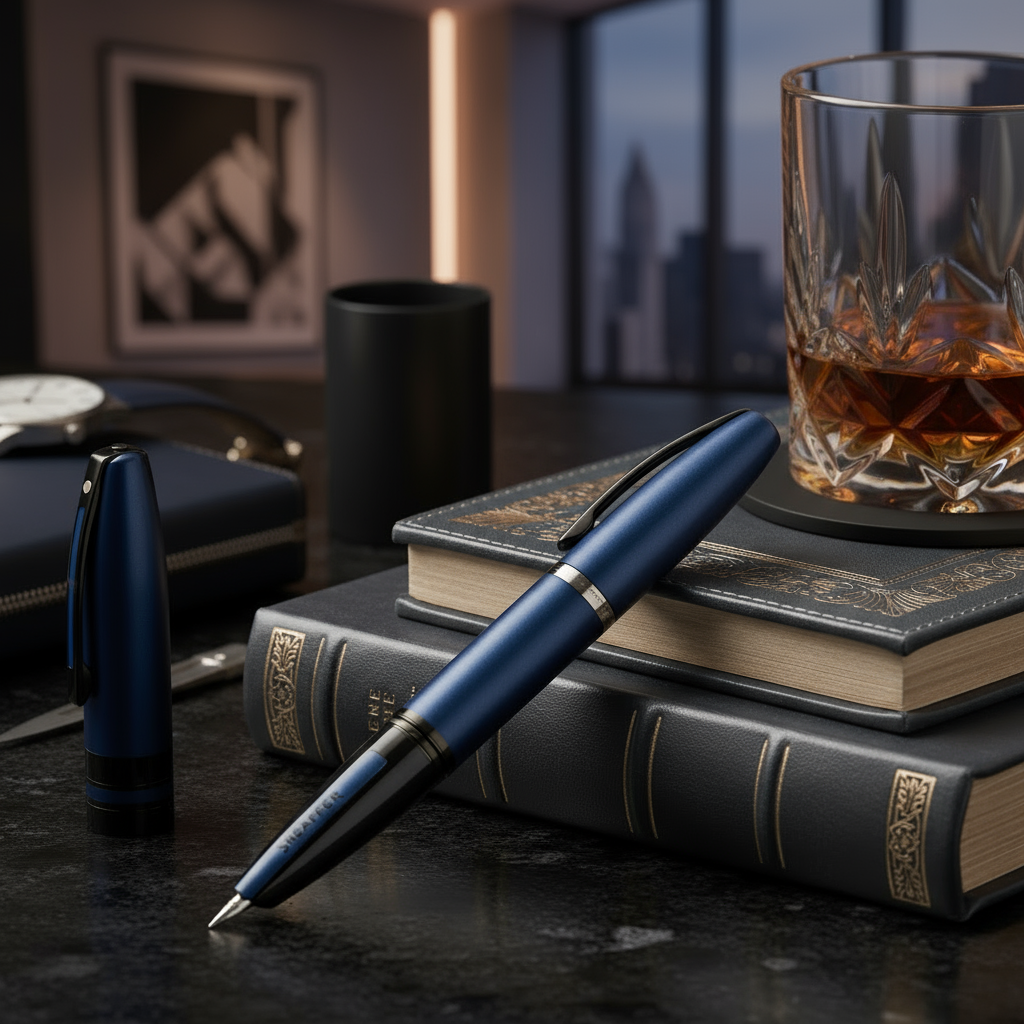 Sheaffer® ICON 9110 Metalic Blue Fountain Pen With Gloss Black Trim E0911153