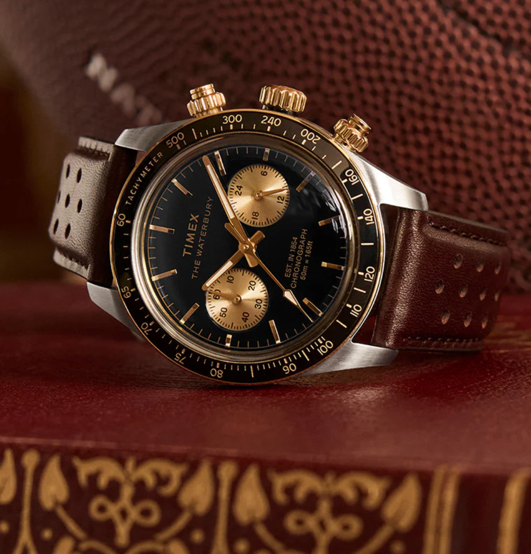 Timex® Waterbury Heritage Chronograph 39mm Leather Strap Watch