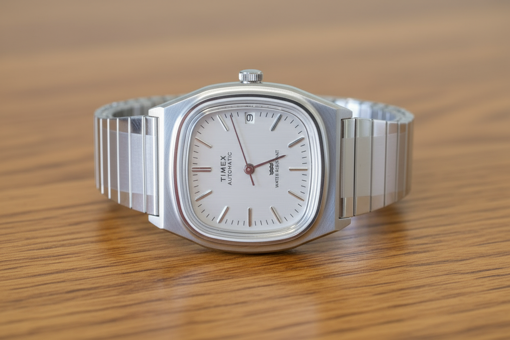 Timex® Automatic 1983 E Line Reissue 34mm Stainless Steel Expansion Band Watch