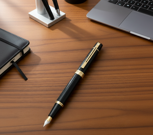 Sheaffer 300 Glossy Black Fountain Pen With Gold Trims - Medium Nip E0932553